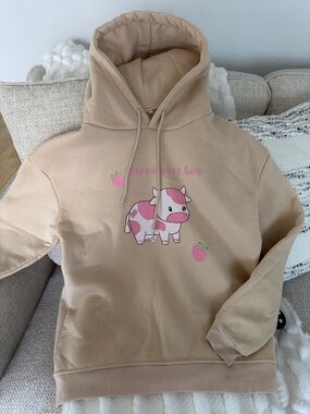 Strawberry Cow Pink Graphic Hoodie - Kids